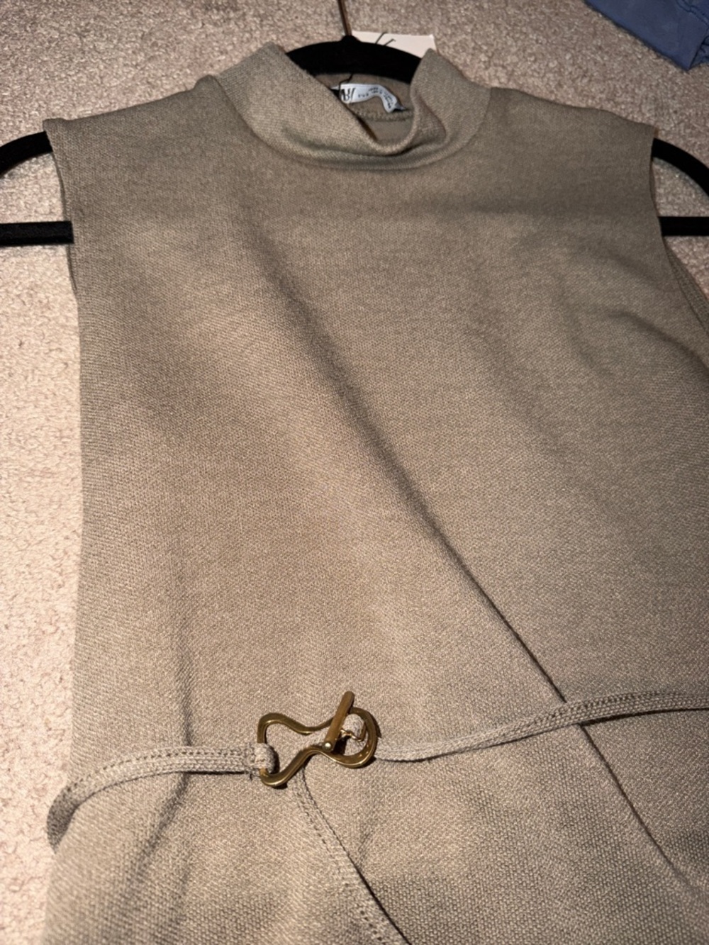 Sleeveless Taupe Knit top with Decorative Buckle
